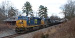 CSX 908 leads Q421 past the dilapidated Reading depot at TL's MP 50